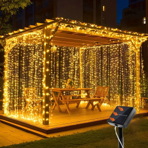 Outdoor Solar Curtain Light 8 Lighting Modes Fairy String Lights  Waterproof Garden Party Wedding Christmas Decorative Lamps