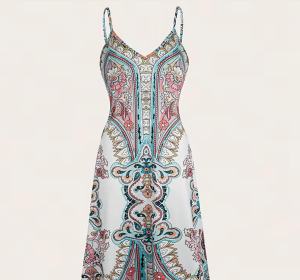 2026 European & American Bohemian Paisley Print Cami Maxi Dress - Vacation Style V-Neck Loose Dress Perfect for Daily Outings &