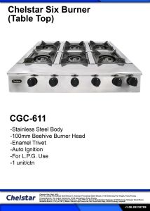 🔥🔥🔥 Low Pressure Chelstar LPG 6 Burners Table Top Gas Stove (Claypot) Stainless Steel Body (Heavy Duty + Antirusty) Dapur Gas Auto (Commercial Stove)
