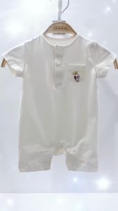 Bodysuit bộ liền thân cộc tay cổ trụ cúc bấm màu trắng cho bé sơ sinh Boube vải Cotton organic thoáng mát - Size 0-12M