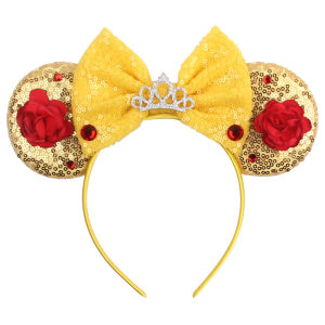 Disney Beauty and The Beast Hairbands for Girl Enchanted Rose Ears Hair Accessories Women Festival Belle Crown Bow Headband Kids