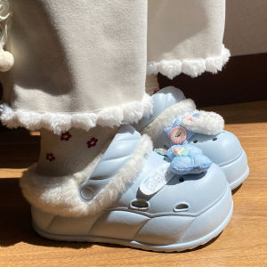 Songxiaoke Home Thick Bottom Plush Slippers Womens Style Casual Flat Heel Artificial Lamb Fur Slip-On Shoes for Daily Use