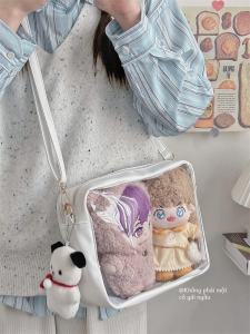 หลากหลาย โปร่งแสง กระเป๋าสะพายข้าง PU ความจุขนาดใหญ่ นักเรียน เด็กผู้หญิง เรียบง่าย Match Daily Leisure กระเป๋าสะพายไหล่สไตล์กระเป๋านักเรียน