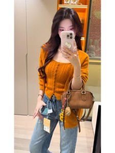 YUEZHONGWEI | Orange Sweater Cardigan Set Early Autumn Womens Casual Style Two-Piece Suit Comfortable Length Regular Fit Other Material