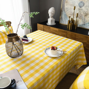 Classic Yellow Plaid Cotton Linen Fabric Pink Plaid Nordic Simple Modern Lace Edge Table Cloth Coffee Table Cloth