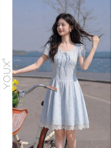 YOUXIANG | Đầm Dây Thon Gọn Elegance Xanh