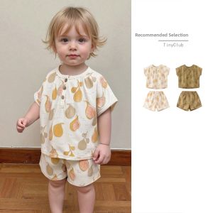 New 2025 Baby Short Sleeve Outfit Pure Cotton Summer Thin Print Separate Clothes Infant Two-Piece Set for Outdoor Wear