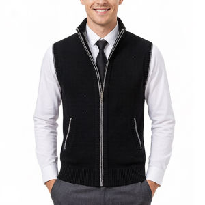 Mens Knit Vest Full-Up Sweater Vests Casual Stand Collar Vests Zip Up Jacket Casual Outerwear Outdoor Golf Vests