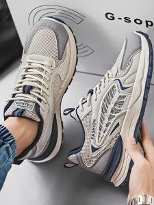 Mens Fall Sports Shoes Breathable Mesh Upgraded Dad Sneakers Trendy All-Match Thick Bottom Casual Shoes Leather Splicing