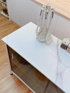 Kitchen Shelf Cabinet Kitchen Island Counter Movable Island Table Kitchen Island Table For Kitchen Floor Multi-Layer Storage Cabinet Stone Plate Multi-Function Tempered Glass Dining Side Storage Cabinet