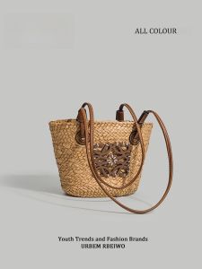 Handwoven Large Capacity Straw Tote Bag UR Beach Holiday Summer Handbag Single Shoulder Carry Handle Outdoor Casual Satchel