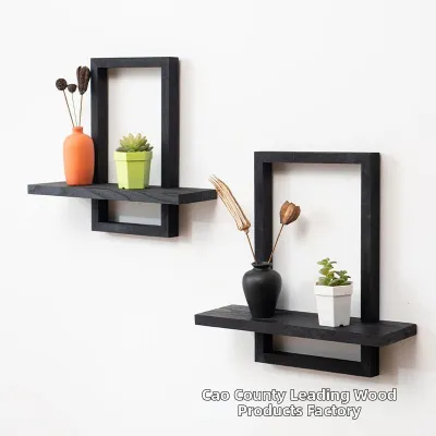 Rustic Style Floating Shelf Wall Mounted Storage Rack 2 Set