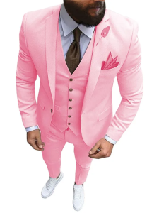 New Pink Mens 3 Pieces Suit Formal Business Notch Lapel Slim Fit Tuxedos Best Man Blazer For Wedding(Blazer+Vest+Pants)