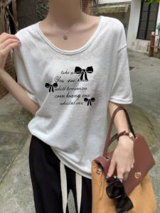 Áo Thun Cotton Mùa Hè Cổ Chữ V Rộng Rãi Tay Ngắn Vải Cotton Phong Cách Hàn Quốc in Họa Tiết Mùa Hè Cho Nữ