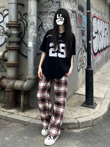 LIUBU | Loose and Slimming Plaid Straight Leg Pants for Men and Women Summer
