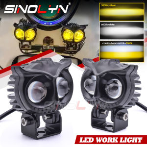 Owl LED Mini Driving Light Work Light Bar Spot Pod Dual Color White+Yellow Auxiliary light Waterproof Spotlight Projector lens For Automobile Motorbike Scooter Accessories