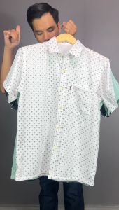 Áo sơ mi nam trung niên vải lụa form rộng ngắn tay họa tiết VNO126