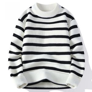 ROMON | Loose Thickened Warm Casual Striped Round Neck Knitted Sweater For Men Romon Brand Winter New Style Youth Vitality Fashion