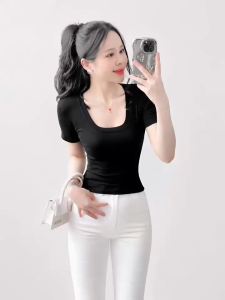 Áo cổ vuông tay ngắn bo cổ KVYBODY A59 chất borip lụa dày mịn co giãn thích hợp mặc ở nhà đi chơi đi tiệc