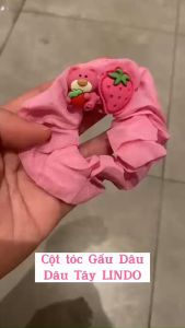 Dây Cột Tóc Gấu Dâu Dâu Tây Dễ Thương LINDO Bằng Cao Su Co Giãn Phong Cách Hàn Quốc Cho Nữ
