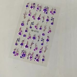 1Pcs 5D Embossed Purple Flower Nail Art Stickers Plum Blossom Self-adhesive Nails Decals Spring Floral DIY Manicure Decorations