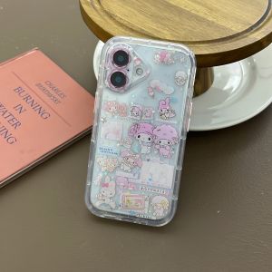 Sanrio | Cute My Melody Glitter Phone Case With 3D Doll Pendant Shockproof Big Window Lens Protective Cover For iPhone 16 15 14 17Pro Max
