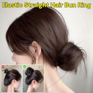 Elastic Straight Hair Bun Ring Korean Ball Head Fake Scrunchie Hair Band Natural Real