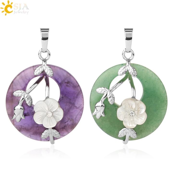 CSJA%20Natural%20Stones%20Pendant%20for%20Necklace%20Round%20Flower%20Leaf%20Amethysts%20Rose%20Quartz%20Rock%20Crystal%20Healing%20Tiger%20Eye%20Jewelry%20G384%20-%20Image%202