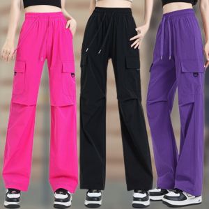 Lightweight Summer High Waist Loose Square Dance Pants Womens Ice Silk Quick Dry American Workwear Trousers for Fitness