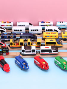 Edwone Electric Mini Train Head Wooden Track Compatible Retro Electric Tram Truck Toy Cool Old Fashioned Train Set for Kids