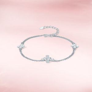 ZHOU LIU FU 周六福 PT950 Platinum Bracelet Four Leaf Clover Lucky Bracelet for Women Mom Girl Jewelry Birthday 16+3CM B0715213