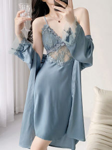 ชุดนอนเซ็กซี่ผ้าไหมน้ำแข็งสำหรับผู้หญิง ฤดูใบไม้ผลิและฤดูร้อน 2025 ชุดนอนแขนกุดคอวี ผ้าฝ้ายผสมลูกไม้ ชุดนอนเซ็กซี่