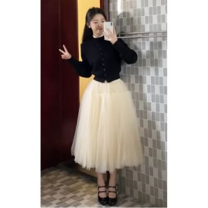 CHANGTONG | Bộ Áo Blazer Kẹp và Chân Váy MESH Kiểu Pháp Độc Đáo