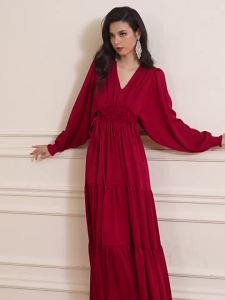 Vintage French Chic Cherry Red Dress Flared Skirt