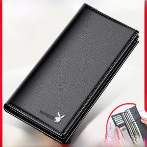 Ví Da Bò Dài Cho Nam Playboy Ví Da Bò Thật Mỏng Dung Tích Lớn Khóa Kéo Thời Trang Ví Đựng Thẻ Có Ngăn Đựng Tiền Mặt