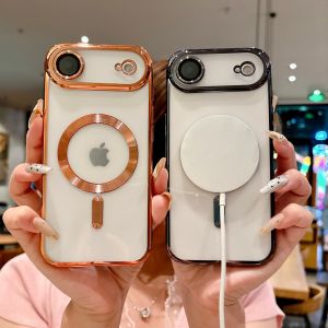 Plating Metallic Paint Magnetic For Magsafe Case For iPhone 17 Air 16 E 15 14 13 12 11 Pro Max Plus Solid Color Soft Armor Cover
