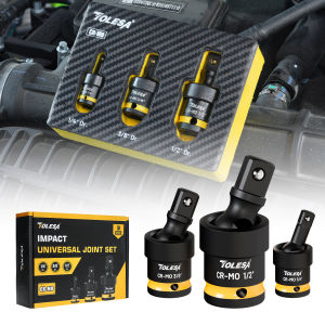 TOLESA 3pcs Impact Universal Joint-Socket Swivel Set 1/2" 3/8" 1/4" 360° Flexible Socket Swivel Set Adapter Wobble for Repair