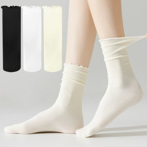3Pairs New Womens Summer Thin Lace Ice Silk Socks Short Mid Tube Trendy Solid Color Soft Breathable Elastic Socks