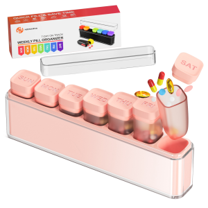 3/7-Day Pill Organizer Travel Case | Detachable Daily Dispenser Color-Coded Compartments for Vitamins & Supplements