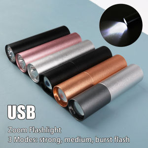Waterproof Mini LED Flashlight USB Rechargable Zoom Flashlight 3 Lighting Modes for Outdoor Camping
