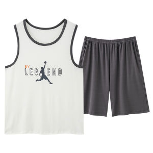 Miiow | Mens Ice Silk Sleepwear Summer New Loose Home Clothes Set Vest Style Large Size Outdoor Wearable Breathable Cool Feeling