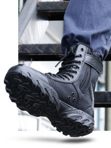 New Arrival Combat Boots Mens High-Top Hiking Ultra-Light Quick-Reverse Boots Security Check Lightweight Combat Boots Black Security Training Shoes