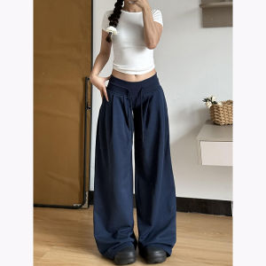 Quần Nỉ Thể Thao Màu Xanh Quân Đội Phong Cách Mỹ Cho Nữ Quần Ống Rộng Cạp Vừa Dáng Rộng Dáng Suông Quần Dài