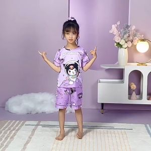 ibaby New Cotton-Polyester Blend Pajamas Set for Girls Cartoon-Themed Sleepwear Sizes 2-12yrs