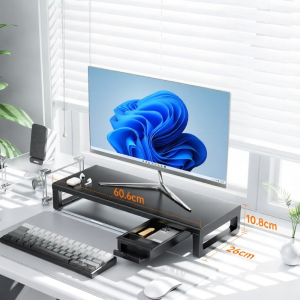 llano | Desk Height Adjustable Shelf with Drawer and USB Storage Computer Monitor Riser Base