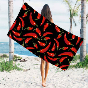 Black Red Chili Pepper Quick Drying Microfiber Beach Towel Lightweight for Swimming Camping Yoga - Bath Towel