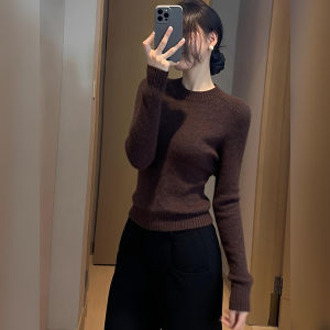 Design Sensible Stylish Breathable Unique Deep Brown Crew Neck Long Sleeve Sweater