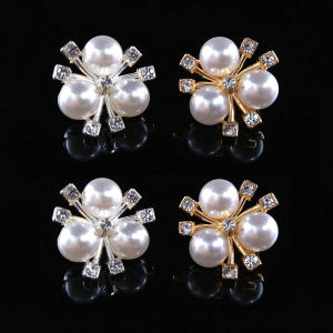 10Pcs Pearl Rhinestone Buttons Alloy Flat Back Flower Accessories for DIY Wedding Ornaments Clothing Hair Bow Jewelry Crafts