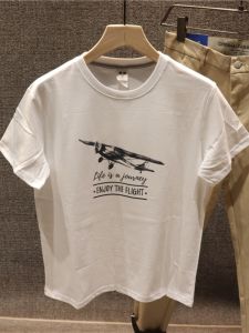 Xijiliang Digital Printing Cotton T-Shirt 200g Lightweight Pure Cotton round Neck Short Sleeve Mens Retro Airplane Half Sleeve Top