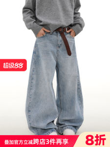 กางเกงยีนส์ทรงตรงทรงหลวมสไตล์อเมริกันย้อนยุคสำหรับผู้ชาย กางเกงขายาวทรงหลวมสไตล์ย้อนยุคสไตล์สตรีท กางเกงยีนส์ทรงหลวมสไตล์ย้อนยุคสำหรับผู้ชาย